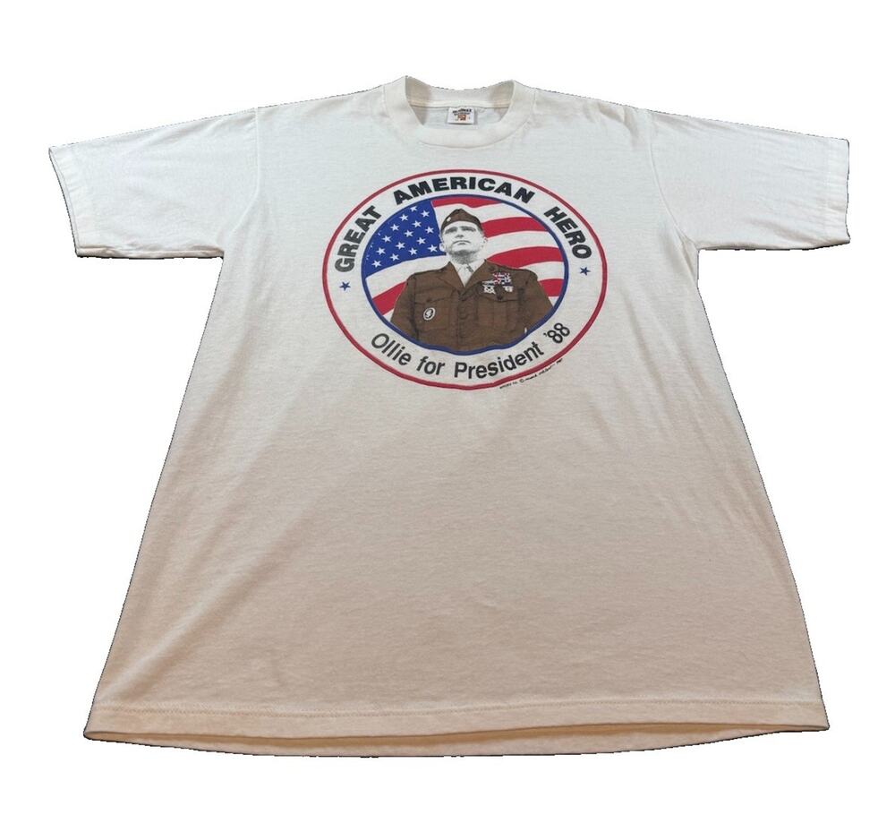 Vintage 1988 Ollie North for President Great American Hero T-Shirt USA Sz L RARE